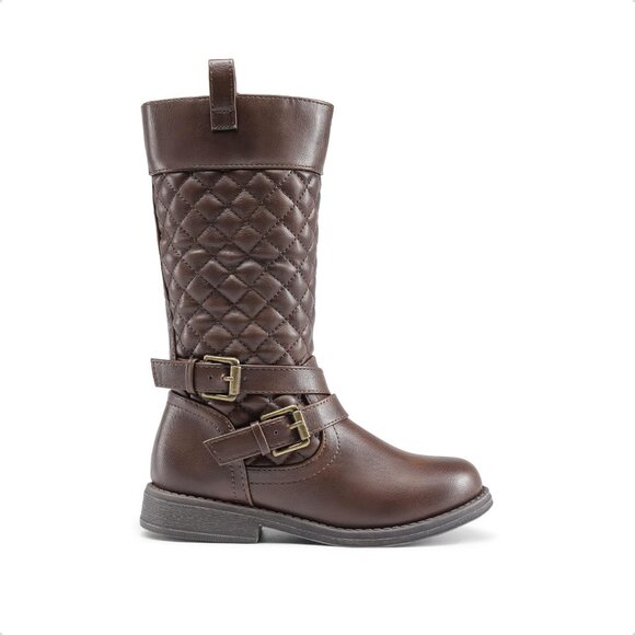 ⚡Dream Pairs Girls Brown Faux Leather Knee High Fashion Riding Toddler Boots - Picture 2 of 5